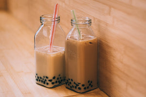 glass milk jars with bubble tea