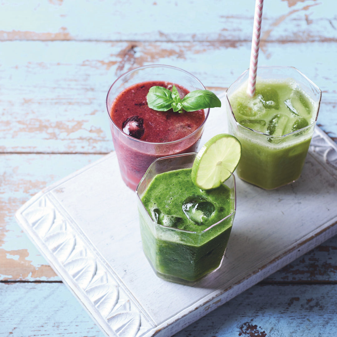 3 glasses, 3 different flavoured matcha juices