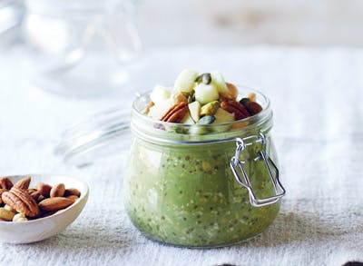 2 side by side jars of delicious matcha breakfasts