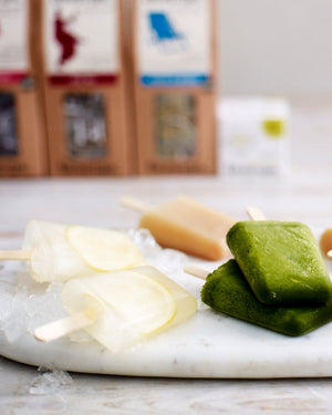teapigs-flavoured lollies on a marble tray