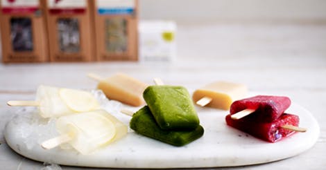 Iced lollies made from teapigs tea on a marble tray