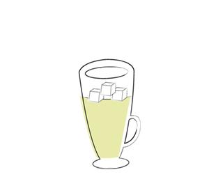 an illustration of a tall glass with ice cubes and matcha tea