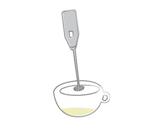 an illustration showing an electric mixer and the matcha in the cup