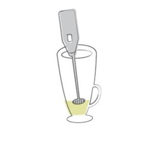 an illustration of a tall glass and an electric hand mixer