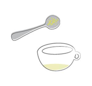 illustration showing a cup, and putting matcha into it with a spoon
